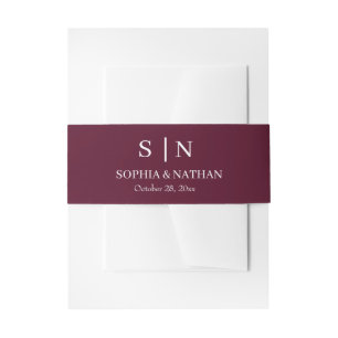 Minimal and Chic Burgundy and White Wedding Invitation Belly Band