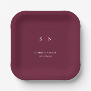 Minimal and Chic | Burgundy Red Wedding Paper Plates