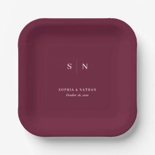 Minimal and Chic   Burgundy Red Wedding Paper Plates
