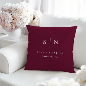 Minimal and Chic Burgundy | Wedding Monogram Throw Pillow