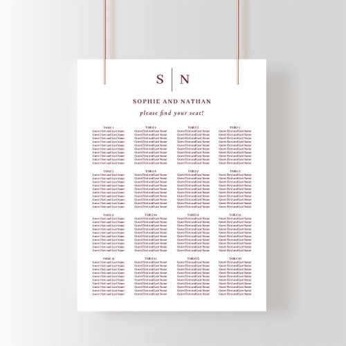 Minimal and Chic | Burgundy Wedding Seating Chart