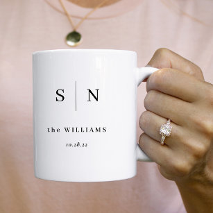Minimal and Chic   Couples Monogram Wedding Date Coffee Mug