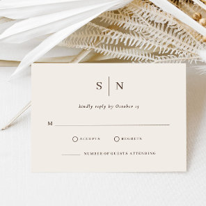 Minimal and Chic Creamy White and Brown Wedding RSVP Card