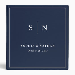 Minimal and Chic Dark Navy Blue and White Wedding 3 Ring Binder