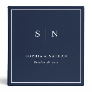 Minimal and Chic Dark Navy Blue and White Wedding 3 Ring Binder