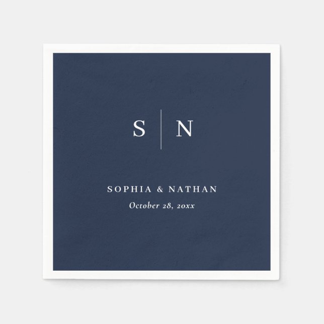 Minimal and Chic | Dark Navy Blue Wedding Napkins (Front)