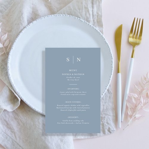 Minimal and Chic  Dusty Blue and White Menu Flyer