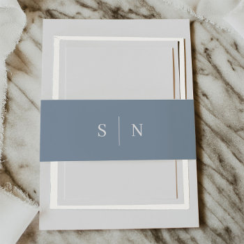 Minimal And Chic | Dusty Blue And White Monogram Invitation Belly Band by Customize_My_Wedding at Zazzle