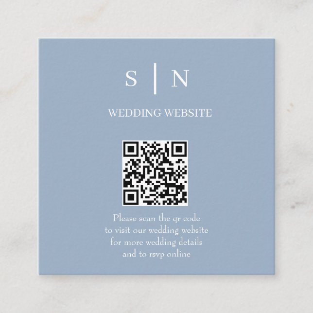 Minimal and Chic | Dusty Blue and White QR Code Enclosure Card (Front)