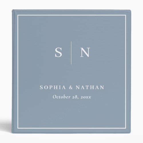 Minimal and Chic  Dusty Blue and White Wedding 3 Ring Binder