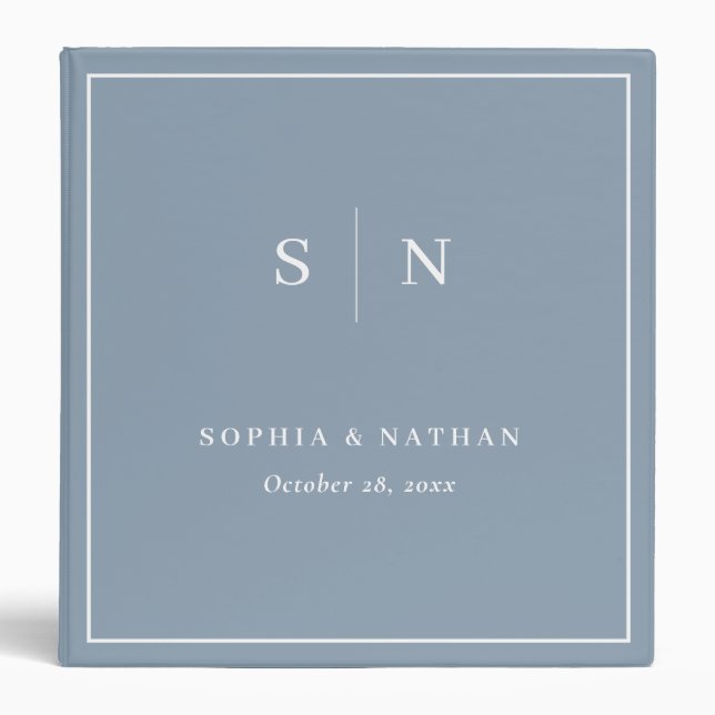 Minimal and Chic | Dusty Blue and White Wedding 3 Ring Binder (Front)
