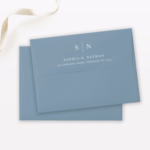 Minimal and Chic  Dusty Blue and White Wedding Envelope