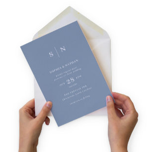 Minimal and Chic Dusty Blue and White Wedding Invitation