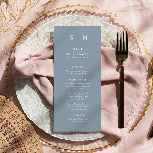 Minimal and Chic  Dusty Blue and White Wedding Menu