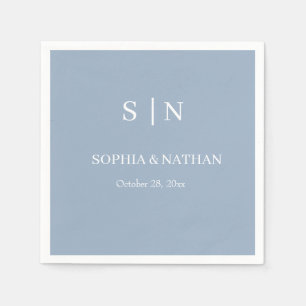 Minimal and Chic Dusty Blue and White Wedding Napkins