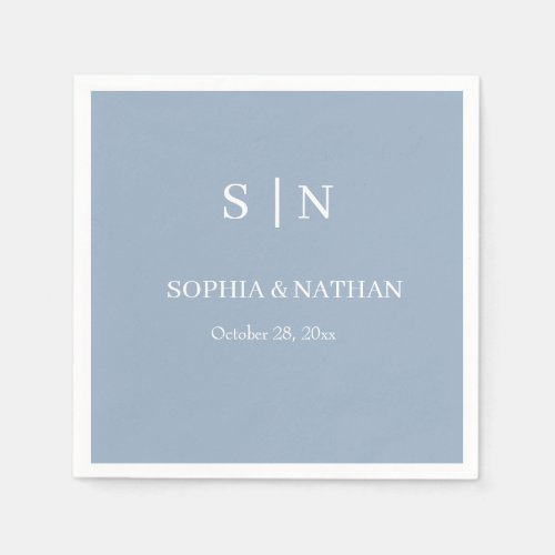 Minimal and Chic  Dusty Blue and White Wedding Napkins