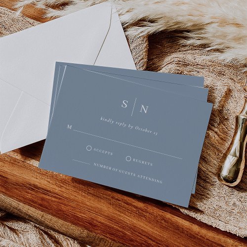 Minimal and Chic  Dusty Blue and White Wedding RSVP Card