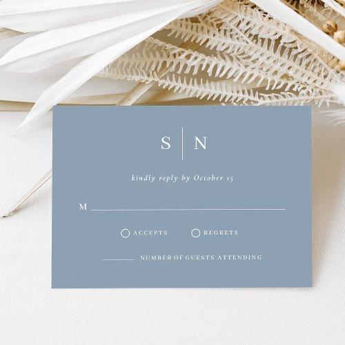 Minimal and Chic | Dusty Blue and White Wedding RSVP Card