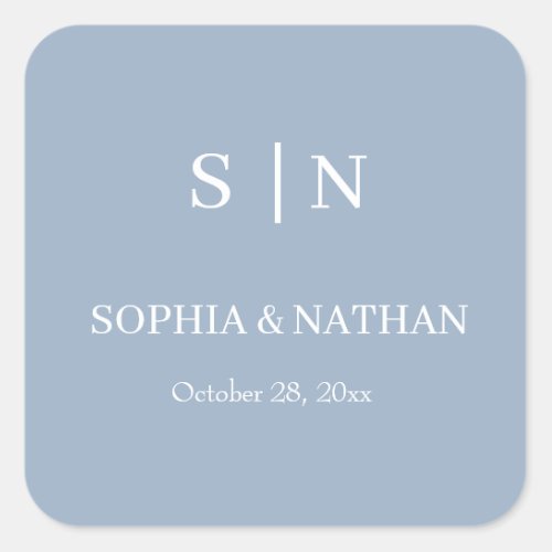 Minimal and Chic  Dusty Blue and White Wedding Square Sticker