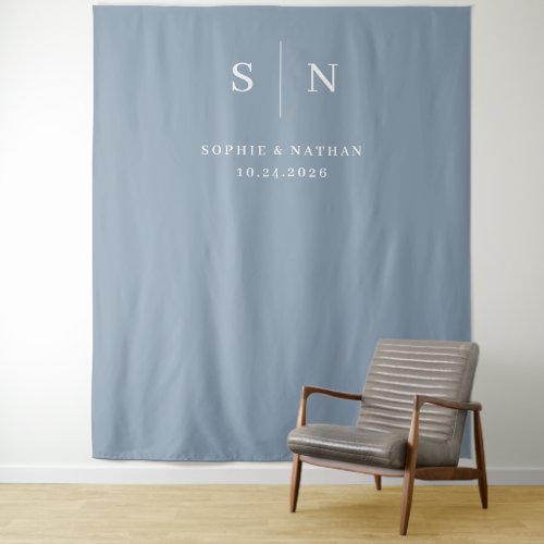 Minimal and Chic  Dusty Blue and White Wedding Tapestry