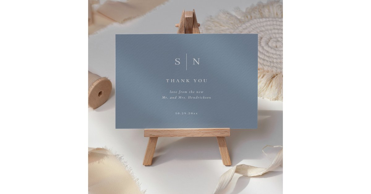 Minimal and Chic | Dusty Blue and White Wedding Thank You Card | Zazzle