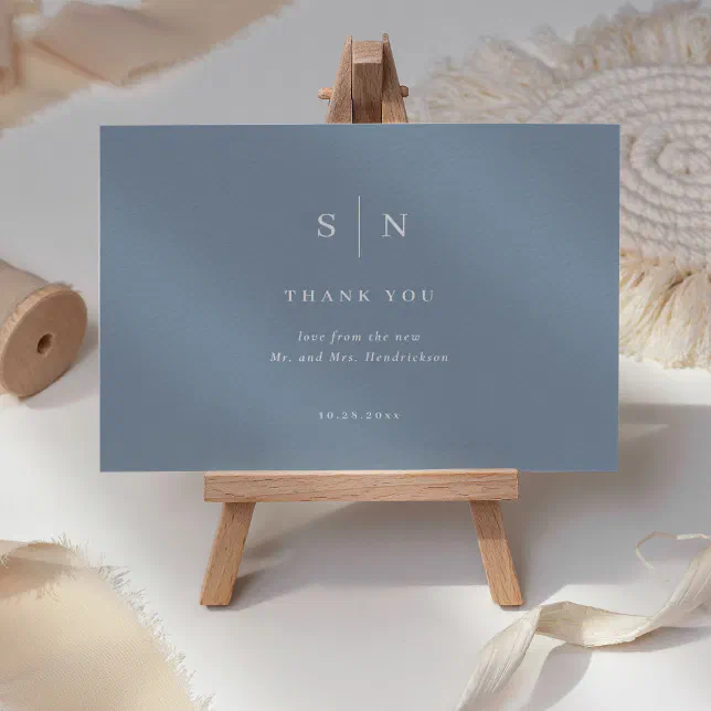 Minimal and Chic | Dusty Blue and White Wedding Thank You Card | Zazzle