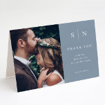Minimal and Chic | Dusty Blue Photo Wedding Thank You Card<br><div class="desc">These elegant,  modern wedding thank you folded cards feature a simple dusty blue and white text design that exudes minimalist style,  with your favorite personal wedding photo. Add your initials or monogram to make them completely your own.</div>