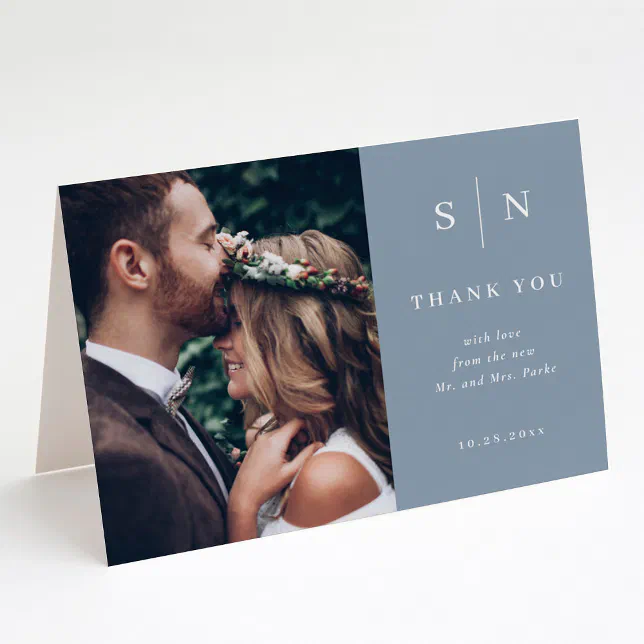 Minimal and Chic | Dusty Blue Photo Wedding Thank You Card | Zazzle
