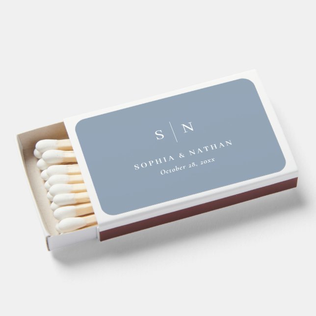 Minimal and Chic | Dusty Blue Wedding Matchboxes (Front Open)
