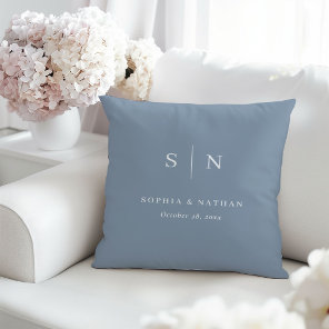 Minimal and Chic Dusty Blue | Wedding Monogram Throw Pillow