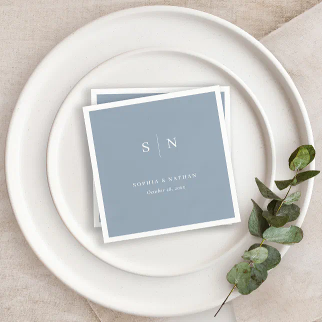 Minimal and Chic Dusty Blue Wedding Napkins Zazzle