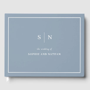 Minimal and Chic Dusty Blue White Border Wedding Guest Book