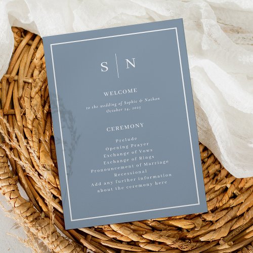 Minimal and Chic Dusty Blue with Border Wedding Program