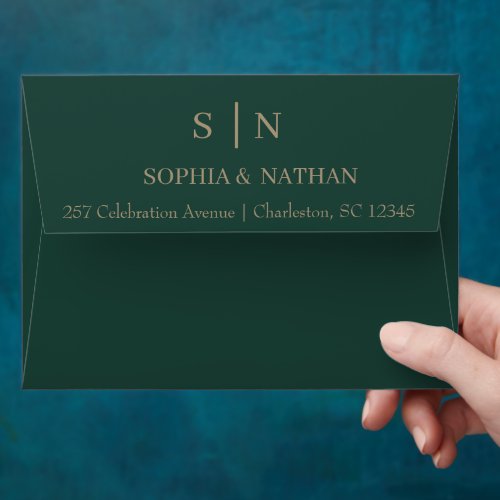 Minimal and Chic  Emerald Green Wedding Envelope