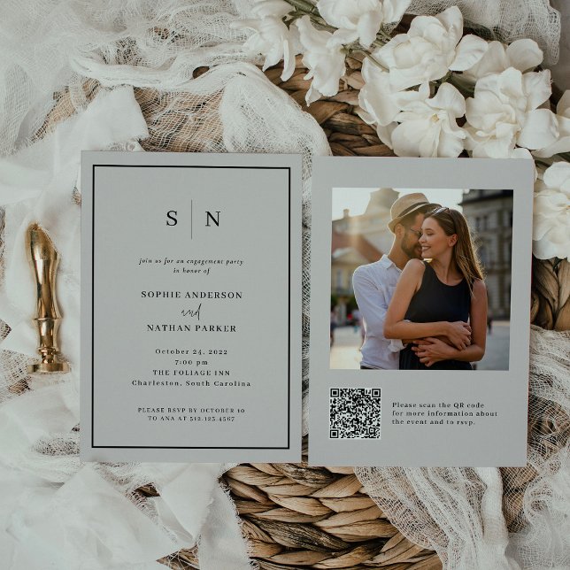 Minimal and Chic | Engagement Party QR Code Photo Invitation (Creator Uploaded)