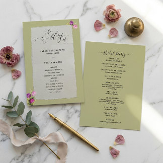Minimal and Chic Floral Sage Green Wedding Program