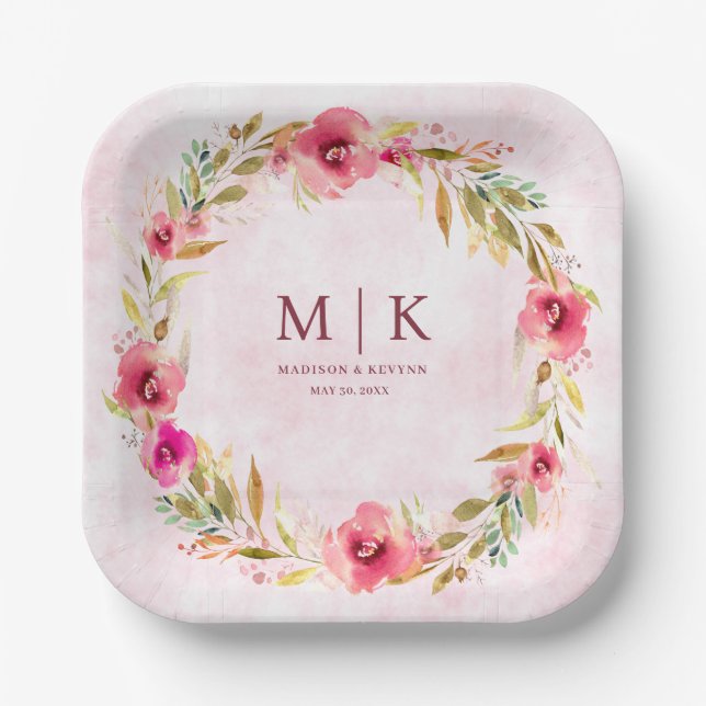 Minimal and Chic Floral | Wedding  Paper Plates (Front)