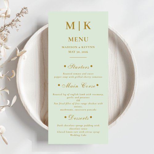 Minimal and Chic   Gold and Green  Wedding Menu