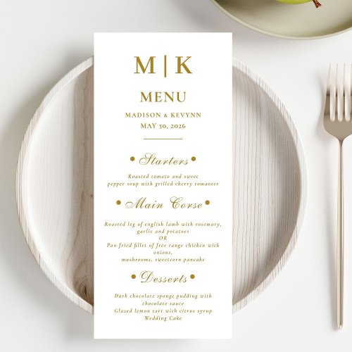 Minimal and Chic   Gold and White  Wedding Menu