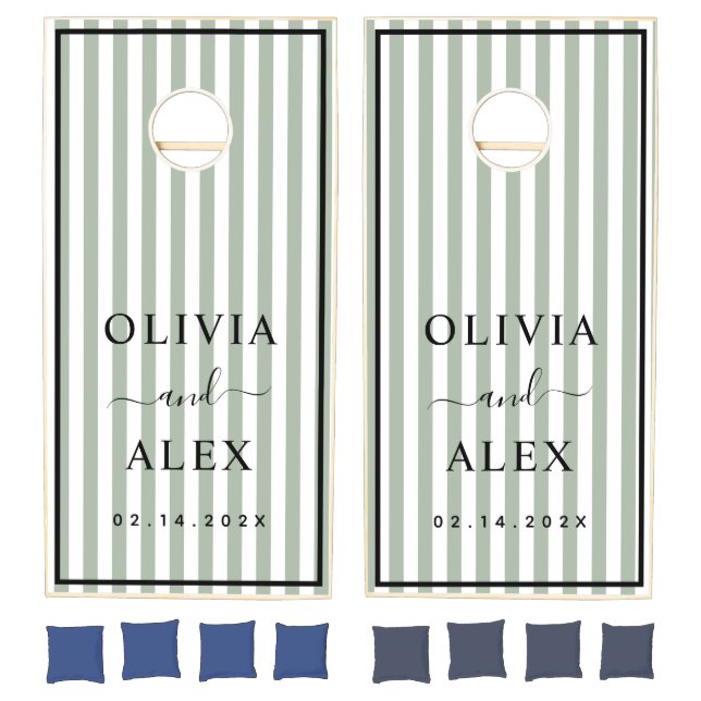 Minimal and Chic Gree French Personalized Wedding  Cornhole Set (Set)