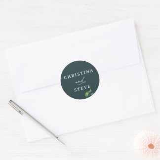 Minimal and Chic Green Wedding Classic Round Sticker