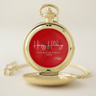 Minimal and Chic Happy Holidays  Pocket Watch