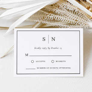 Minimal and Chic Monogram and Border Wedding Letterpress RSVP Cards