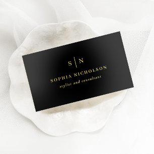 Minimal and Chic Monogram Black and Gold Foil Business Cards