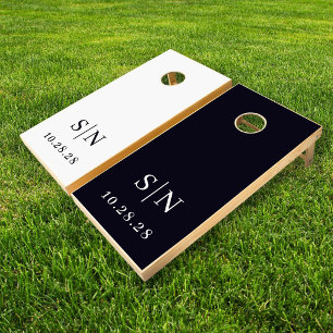 Minimal and Chic Monogram Black and White Wedding Cornhole Set