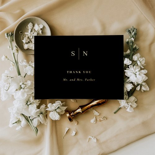 Minimal and Chic Monogram Gold Foil Thank You Card