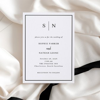 Minimal and Chic Monogram Wedding Letterpress Invitation