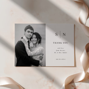 Minimal and Chic   Monogram Wedding Thank You Letterpress Photo Cards