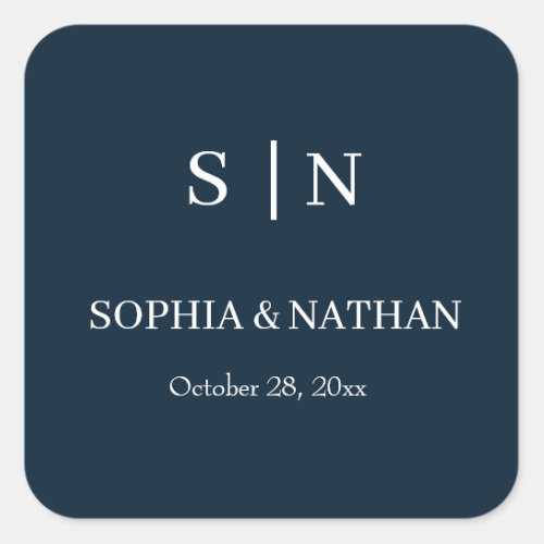 Minimal and Chic  Nasty Blue and White Wedding Square Sticker