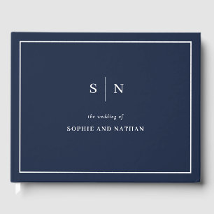 Minimal and Chic   Navy and White Border Wedding Guest Book